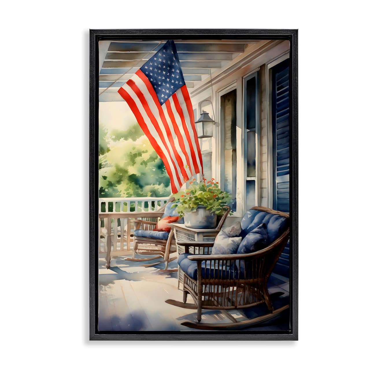 Stupell Industries Porch with American Flag Floater Framed Art